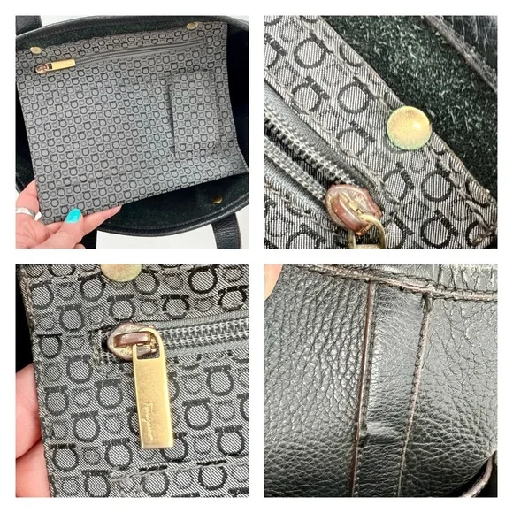 Salvatore Ferragamo Pebbled Leather Tote Satchel Bag Black, RARE Vintage - Picture 15 of 17